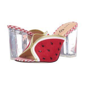 NEW Katy Perry Women the Picolo Mule Watermelon Red Gingham Plaid Chunky Heel